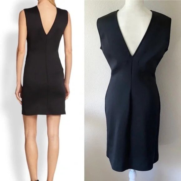 CLOVER CANYON Ponte Dress Embroidered Sleeveless Career Cocktail Black Blue NEW - Picture 6 of 6